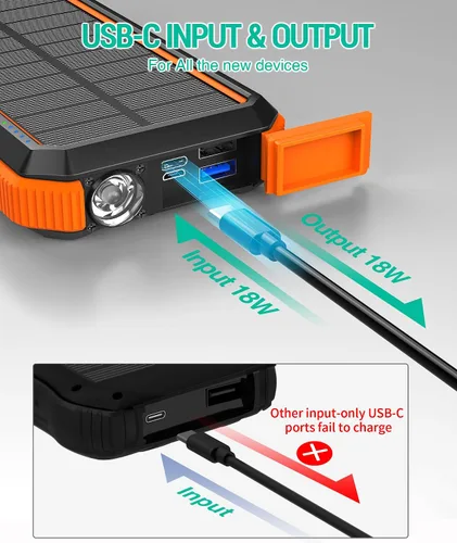 Vista 9 de BLAVOR Banco de energía solar, PD18W QC3.0 Carga rápida 10W Cargador inalámbrico 20000mAh Banco de energía alimentado por energía solar