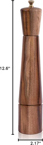 Vista 10 de Molinillo de pimienta, molinillo de pimienta con acero inoxidable ajustable, madera de acacia, 12.6 in de altura, diámetro inferior: 2.4 in