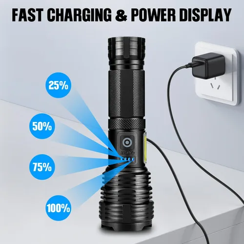 Vista 4 de Linterna Recargable Linternas de Alto Lúmenes, 99,000 LM Linterna LED Brillante Alimentada por Luz Flash, Linternas Recargables USB e Impermeables