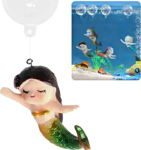 Vista 10 de Decoración flotante de pecera de sirena, decoraciones de acuario de dibujos animados para mascotas acuáticas para jugar adornos de acuario de resina