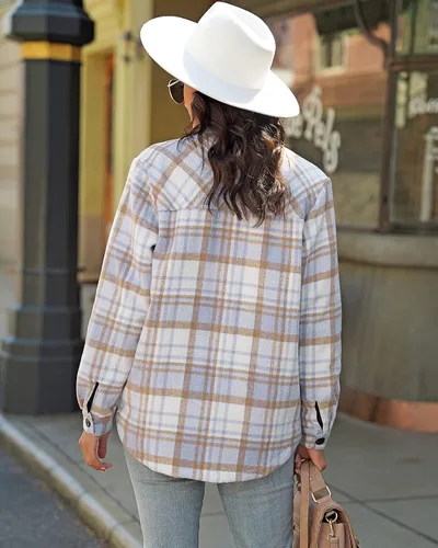 Vista 2 de GRAPENT Chaqueta acolchada con botones a cuadros de gran tamaño para mujer