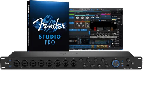 Vista 9 de Paquete completo de grabación Fender Quantum con interfaz USB Quantum LT2, micrófono, altavoces, auriculares y software de grabación. Paquete todo