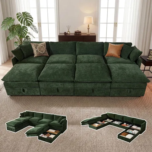 Vista 27 de Sofá modular con almacenamiento, sofá cama de 103 pulgadas, sofá cama seccional, sofá nube de gran tamaño con otomana móvil, sofá moderno de 6