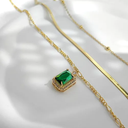 Vista 6 de Collares para mujer chapados en oro, esmeralda, corazón, apilable, gargantilla de cadena delicada, joyería para mujer, regalos simples