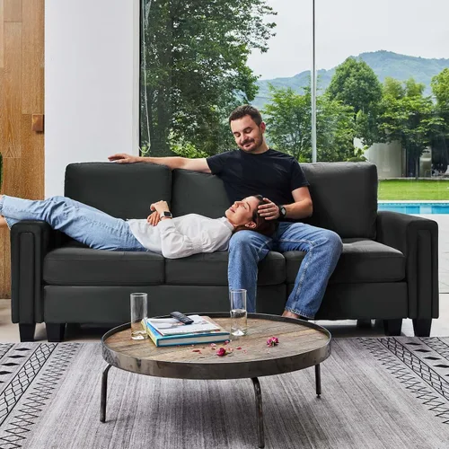 Vista 5 de Belffin Sofá modular de terciopelo de 3 plazas para sala de estar, color gris