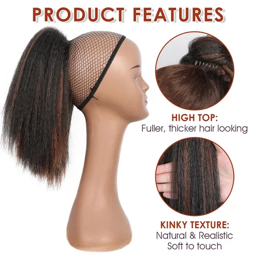 Vista 3 de WIGNEE Extensiones de cabello rizado tipo cola de caballo de 12 pulgadas, clip de garra, Yaki 1B/30, extensiones de cola de caballo para mujeres