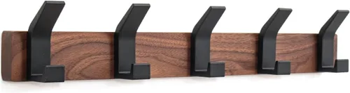 Vista 8 de Perchero de Pared - 15.7 Pulgadas Perchero de Ganchos de Madera de Nogal Montaje en Pared con 4 Ganchos de Aluminio Negro Ganchos de Abrigo