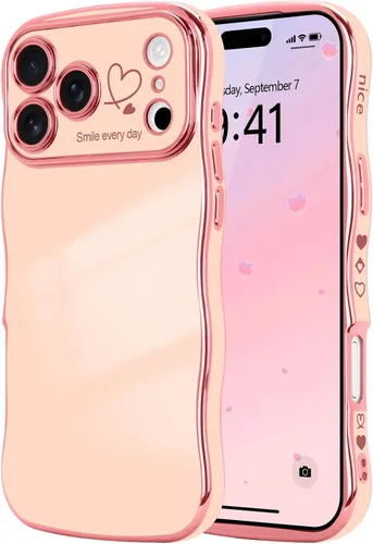 Vista 134 de LCHULLE - Funda para iPhone Air, linda para mujeres y niñas, con forma de onda, color azul bebé Luxury Plating Curly Wavy Frame with Love Heart