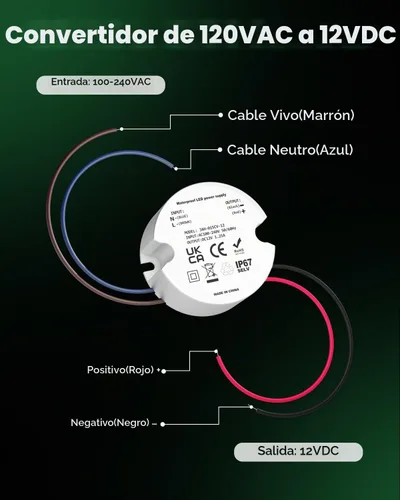 Vista 6 de Controlador de fuente de alimentación LED de 12 V, transformador de voltaje constante impermeable IP67, convertidor de 120 VCA a 12 V CC para tiras