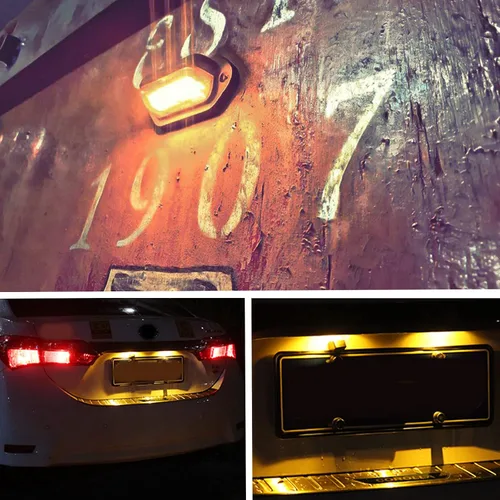 Vista 6 de 2 luces LED ámbar amarillas para placa de matrícula, 12V-24V DC impermeable 6-SMD lámpara de placa de matrícula luz trasera, para camión SUV