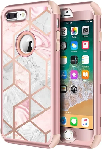 Vista 15 de Hython Funda para iPhone 8 Plus/7 Plus - Defensor resistente, carcasa rígida híbrida con purpurina brillante, cubierta de goma a prueba de golpes