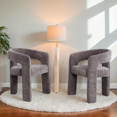 Vista 15 de Hyfirm Sillas de Comedor Modernas Tipo Barril Juego de 1, Cómoda Silla de Comedor de Acento Tapizada en Chenilla con Brazo para Cocina Sala de Estar