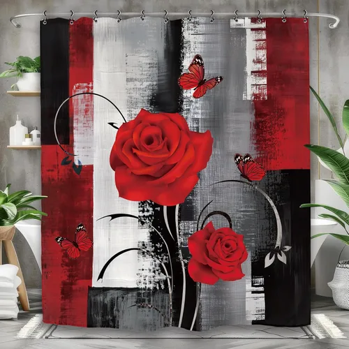 Vista 12 de Abstract Black Gray Geometric Bathroom Shower Curtain 60W by 71H Inch Modern Contemporary Neutral Minimalist Simple Triangle Polyester Fabric 12