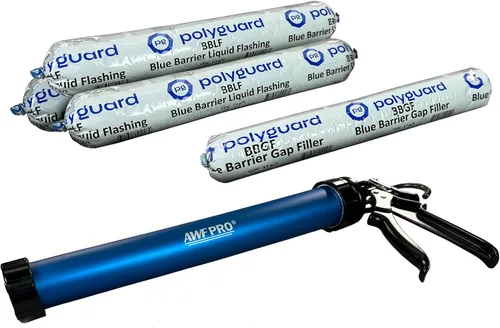 Vista 13 de POLYGUARD Blue Barrier Liquid Flashing Paquete de 12 tubos de salchicha de 20 onzas. Sistema de barrera de aire resistente a la intemperie alrededor