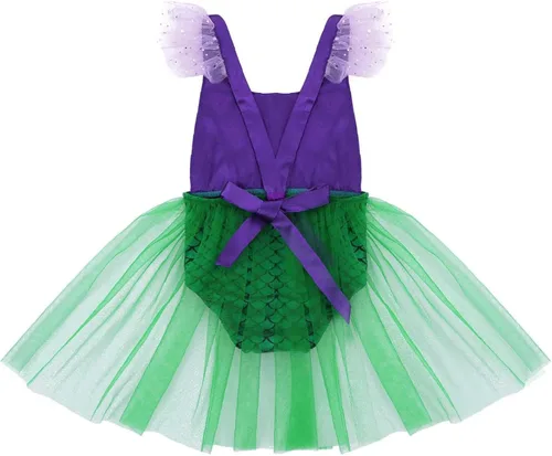 Vista 2 de MSemis Disfraz de princesa de sirena para bebé y niña con lentejuelas halter traje de baño para Halloween