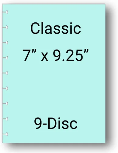 Vista 7 de Cubierta para planificadores clásicos de 9 discos. Viene con 9 discos negros gratis. Se adapta a planificadores de tamaño mediano, accesorios
