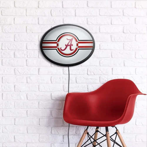 Vista 5 de The Fan-Brand NCAA Alabama Crimson Tide: Letrero de pared ovalado con luz – Decoración de fútbol, baloncesto, béisbol y deportes universitarios