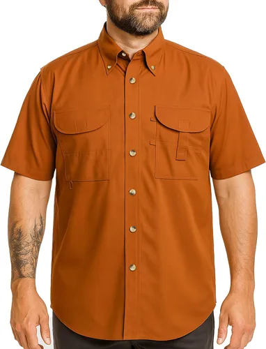 Vista 19 de Camisa de manga corta con botones de pesca para hombre, transpirable, para exteriores, casual, ligera