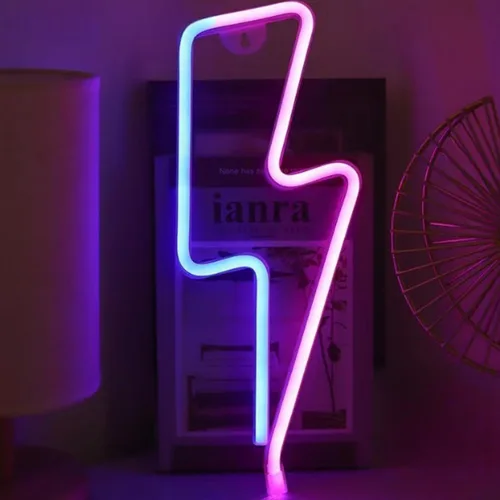 Vista 15 de Letrero de neón para decoración de pared, diseño de sala de juegos de relámpago, 2 unidades Funciona con pilas para dormitorio, luces LED de neón