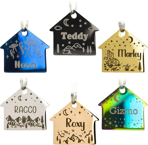 Vista 14 de Placa de identificación personalizada para perro con 5 líneas con grabado personalizado y profundo de acero inoxidable duradero, tamaño pequeño