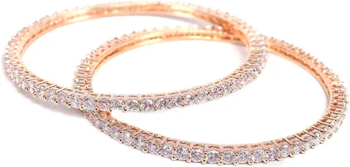 Vista 4 de Ratnavali Jewels CZ Zirconia oro tono solitario diamante pulsera Bollywood boda brazalete joyería mujeres