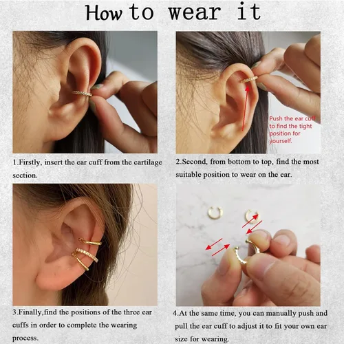 Vista 3 de Ear Cuffs Sin Perforación Aretes de Oreja para Mujeres Hipoalergénicos con Clip Aretes Falsos Envolventes para Cartílago Joyería Linda Cosas de Moda