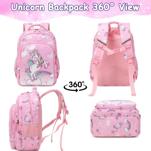Vista 93 de Juego de mochila para niñas y adolescentes, mochila escolar para niños con bolsa para el almuerzo, estuche para lápices, mochilas escolares