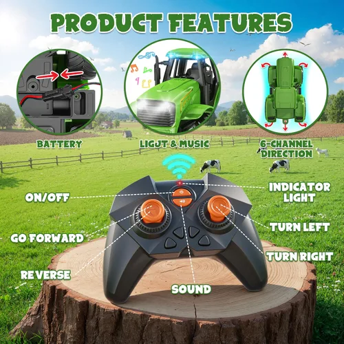 Vista 2 de Funwee Juego de juguete de tractor de granja RC con cargador, remolque y Verde brillante