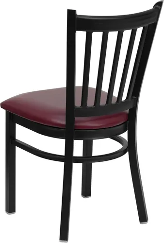 Vista 7 de BizChair Silla de restaurante de metal con respaldo vertical negro - Asiento de vinilo burdeos