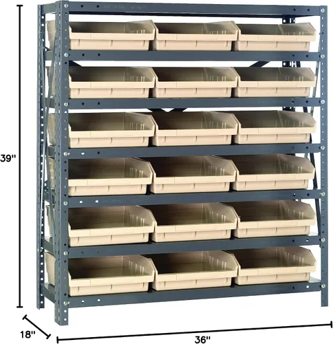 Vista 62 de Quantum QSBU-245BK Heavy Duty Shelving Unit with (7) Shelves and (24) QUS245 Black Bins for Garage Warehouse Storage Distribution 400 lb Load