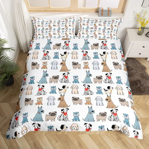 Vista 3 de Erosebridal Juego de funda de edredón para niños con diseño de perritos y cachorros de caricaturas, para niñas y niños, bonita funda de edredón