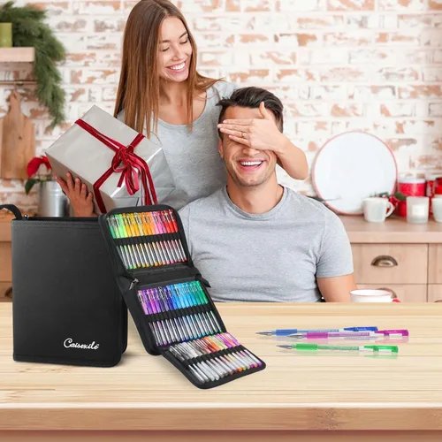 Vista 6 de Bolígrafos de gel con purpurina para libros de colorear para adultos, paquete de 96 bolígrafos de gel para artistas, 48 colores con un 50% más