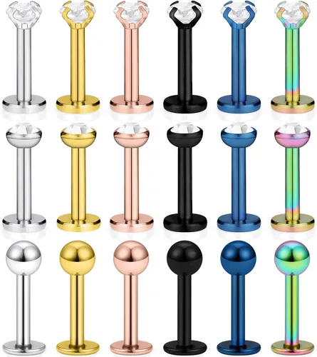 Vista 6 de SCERRING - 18 piezas de acero inoxidable 0.56 oz (16 gr) de circonita cúbica transparente Labret Monroe para labio, tragus, cartílago, hélice