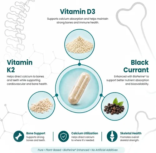 Vista 6 de Vitamina K2 + D3 de absorción máxima (5000UI), 90 cápsulas vegetales de MK-7 (Menaquinona-7) y colecalciferol (con BioPerina) Suministro de 3 meses