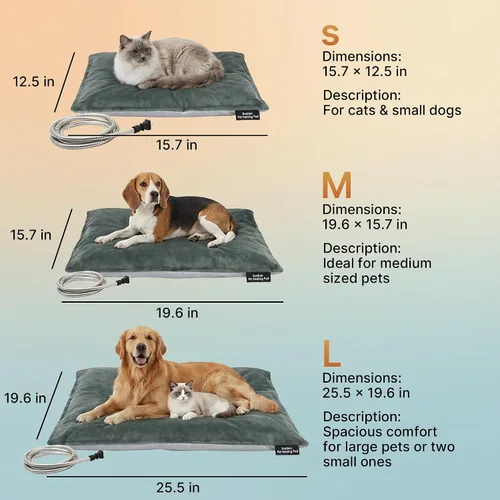 Vista 7 de Almohadilla térmica para mascotas para gatos y perros pequeños, cama climatizada impermeable con control automático de temperatura y cable