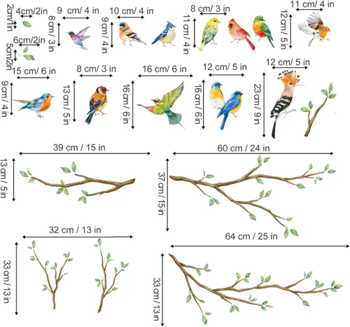 Vista 4 de Decalmile Pegatinas de vidrio anticolisión para ventana de colibrí y pájaro de doble cara de rama de árbol