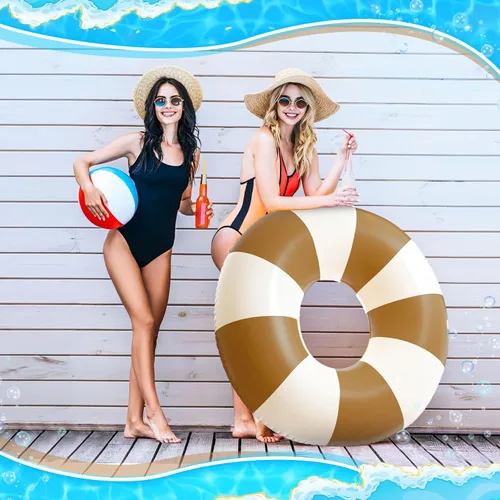 Vista 5 de Foilswirl Flotadores inflables jumbo de 47.24 pulgadas para piscina, anillos de piscina a rayas azules y blancas, tubo inflable para mujeres