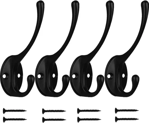 Vista 8 de Kruodop 10 Piezas Ganchos para Abrigos Ganchos de Pared para Colgar Trabajo Pesado, Ganchos para Toallas Negros Montados en la Pared, Colgador