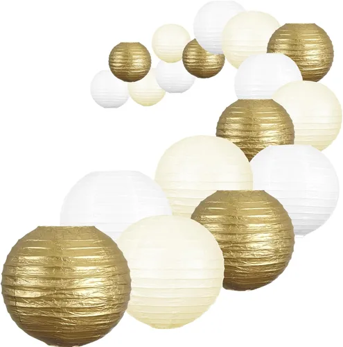Vista 6 de UNIQOOO Juego de 18 faroles de papel azul océano para decoración de fiesta de boda, suministros de decoración de faroles japoneses colgantes, fácil