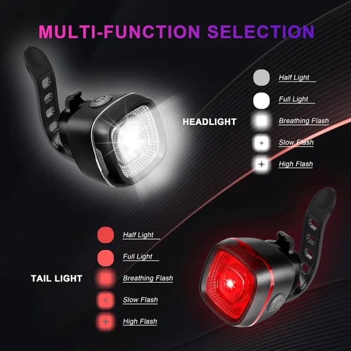 Vista 7 de Luz de bicicleta impermeable IPX6, con 5 + 5 modos, impermeable, tipo C, para montar por la noche, luces de bicicleta de larga vida útil de 17 horas