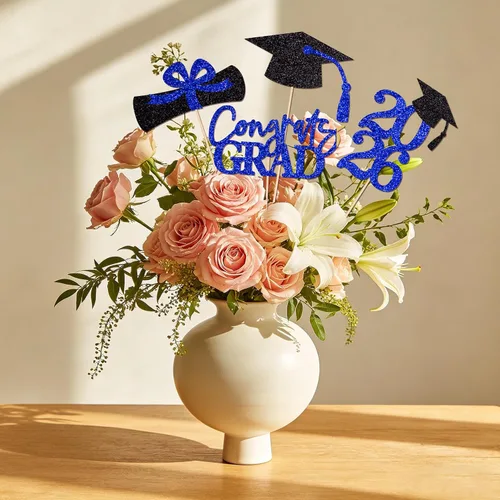 Vista 4 de 16 piezas de decoración de graduación para la clase de 2026, centros de mesa de felicitaciones de graduación 2026, decoración de mesa 2026, Azul