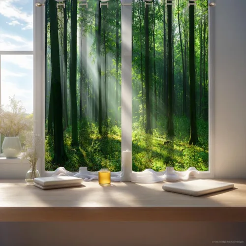 Vista 9 de Cortinas de bosque, cortinas opacas de árboles verdes, cortinas de tratamiento de ventanas de bosque para sala de estar, dormitorio, hotel, 2
