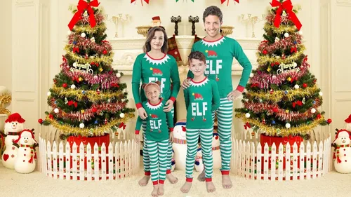 Vista 5 de Pijamas familiares a juego de Navidad pijamas de algodón para vacaciones