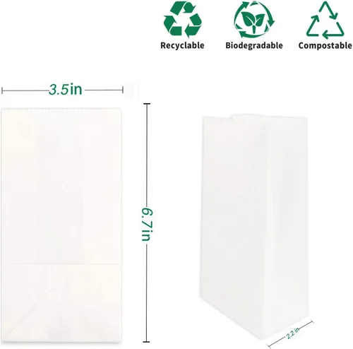 Vista 2 de Kslong Pequeñas bolsas de papel blanco, 50 mini bolsas de papel para regalos de fiesta, bolsa de almuerzo de papel a granel para sándwich, palomitas