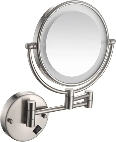 Vista 13 de Espejo de maquillaje con luz LED y aumento, espejo de afeitado de doble cara para baño, espejo extensible de tocador con enchufe, latón, 3X