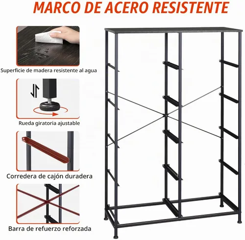 Vista 6 de WLIVE - Cómoda alta negra para dormitorio con 10 cajones, cómoda de dormitorio, muebles de cómoda para dormitorio, unidad organizadora