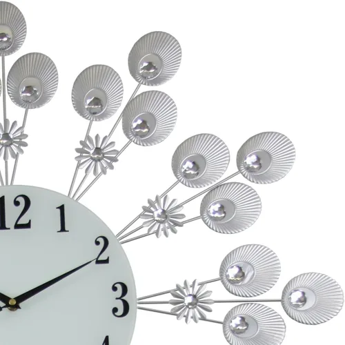 Vista 2 de Elegante reloj de pared de péndulo de pavo real plateado con detalles de cristal
