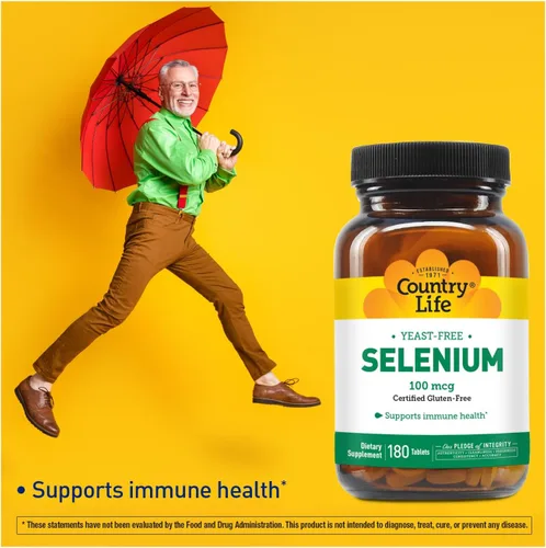 Vista 5 de Country Life Selenio, sin levadura, apoya la salud inmunológica, 100 mcg, 180 tabletas