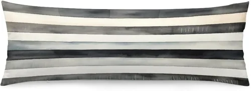 Vista 7 de Funda de almohada moderna con diseño de acuarela de rayas blancas y negras, 20 x 54 pulgadas, diseño moderno de rayas verticales, funda de almohada