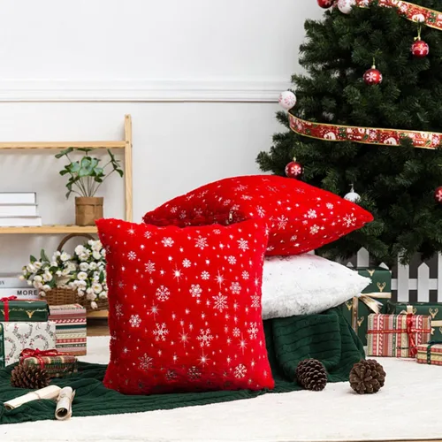 Vista 2 de MOJUN Fundas de almohada de Navidad, paquete de 2 fundas de almohada decorativas suaves y bonitas con fundas de almohada impresas con purpurina